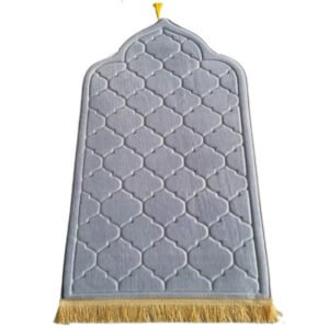 Tapis de prière gris velours doux de luxe avec motifs incrusté